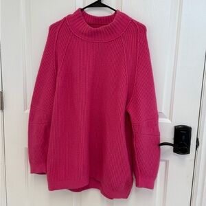 Free People Oversized Pink Waffle Knit Sweater Women’s M Cozy Thermal Pullover